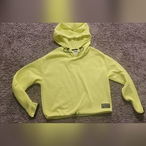 STUNNING VS PINK NEON YELLOW KNIT CROP HOODIE WITH BUNGEE CORDS